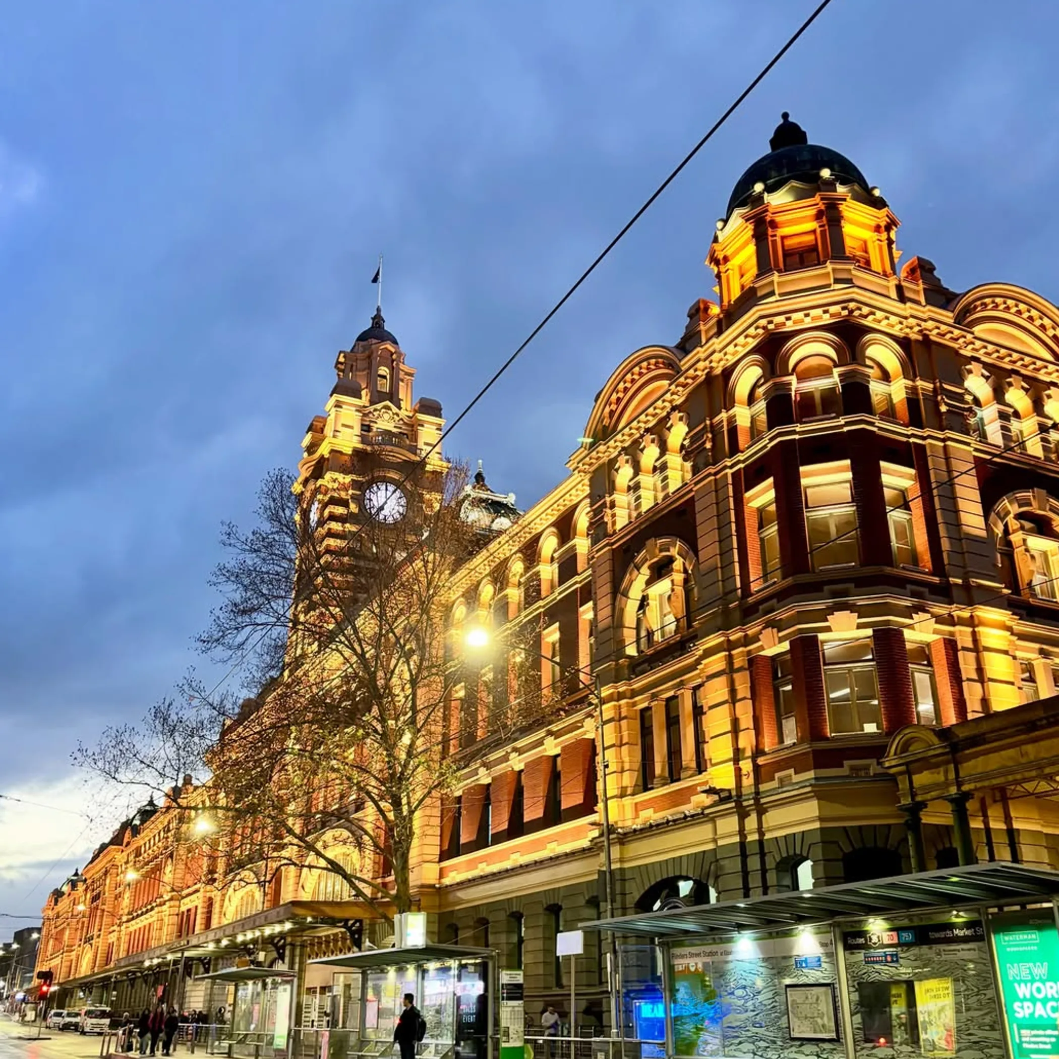 late night passengers waiting flinders street station